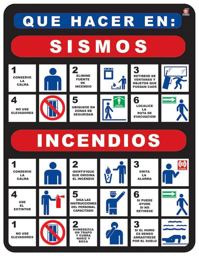 SEÑALAMIENTO SISMO, INCENDIO 30X40 CM.
